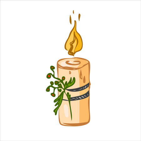 Burning candle in rustic style. Harvest concept. Vector illustrationのイラスト素材