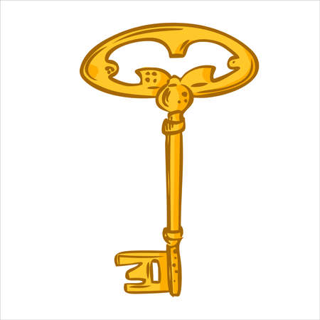 Antique gold key. Vector illustration in hand drawn styleのイラスト素材