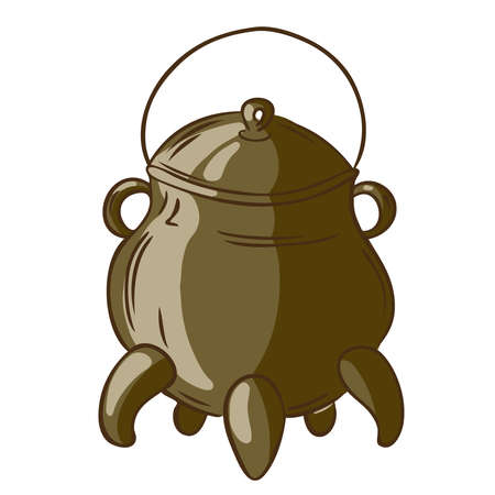 Witchs metal cauldron for a fire. Vector illustration in hand drawn styleのイラスト素材