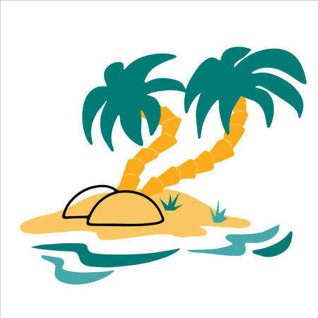 Island with palm trees in the sea summer icon hand drawn in doodle styleのイラスト素材