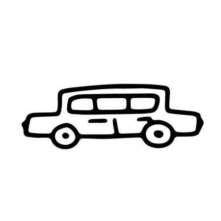 Doodle outline bw car. Sketch scribble style. Hand drawn vector illustrationのイラスト素材