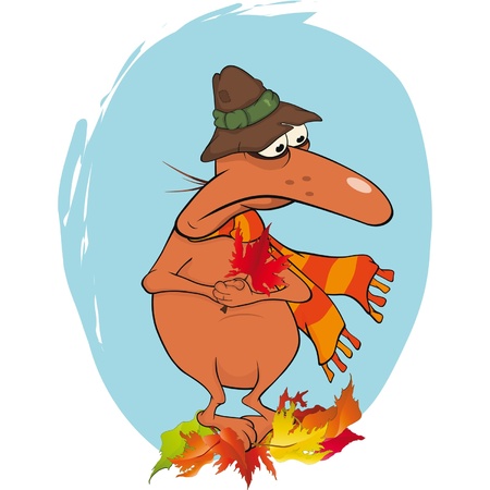 he shivering person and autumn. Cartoonのイラスト素材