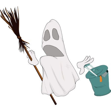 Evil spirits broom and garbage can のイラスト素材
