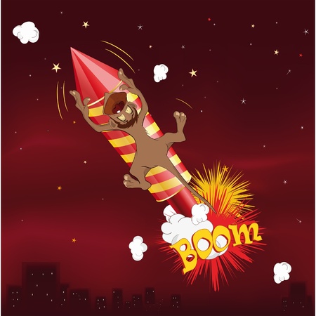 Monkey flying on fireworksのイラスト素材