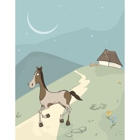 Horse on a meadow  Cartoon のイラスト素材