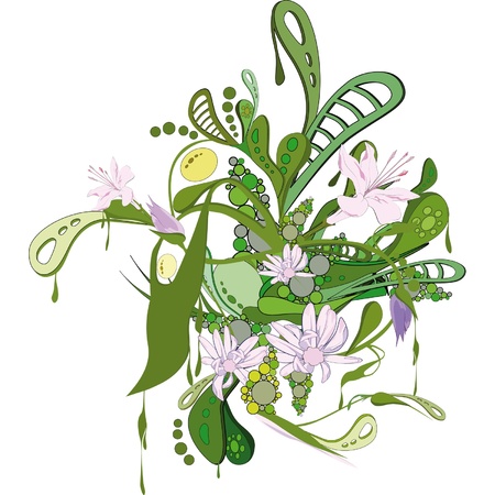 Abstract green ornament with flowers のイラスト素材