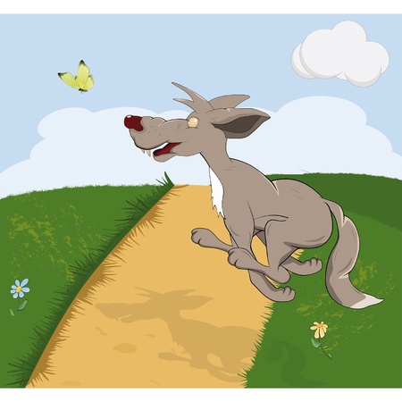 Wolf running for butterflieのイラスト素材