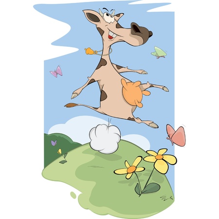 Cheerful cow on a meadow cartoon のイラスト素材