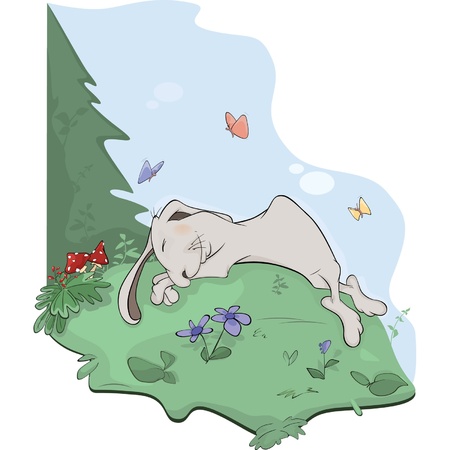 Rabbit in wood cartoonのイラスト素材