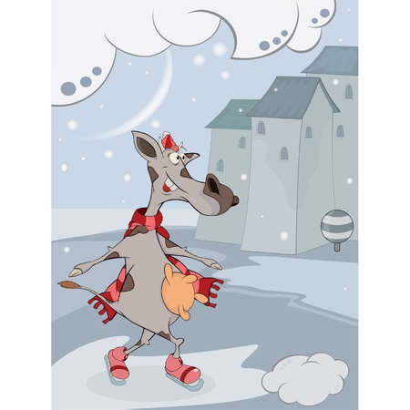 Cow on the skates cartoonのイラスト素材