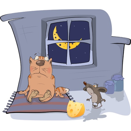 About a cat and a mouse. A meeting. Cartoonのイラスト素材