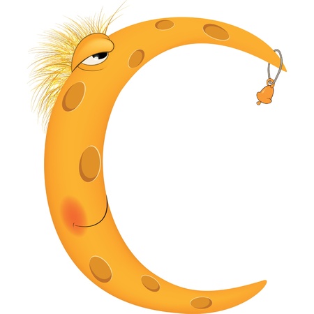 Happy Moon and hand bell. Cartoonのイラスト素材