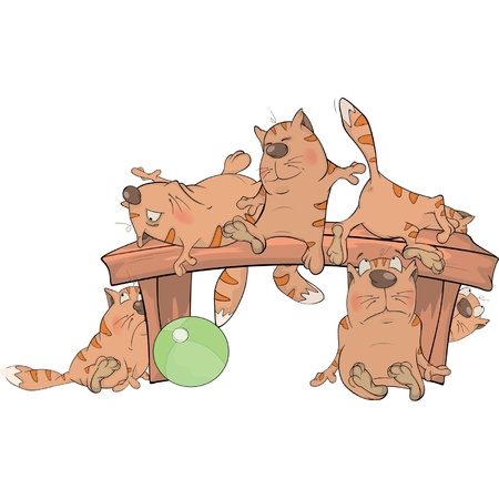 Cats on a bench. Cartoonのイラスト素材