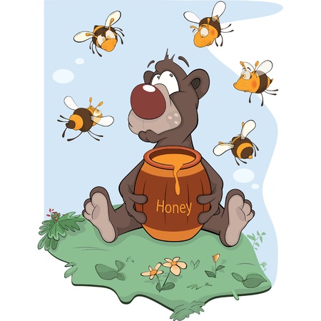 Bear and a wooden keg with honeyのイラスト素材