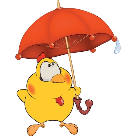 Chicken and an umbrella cartoonのイラスト素材