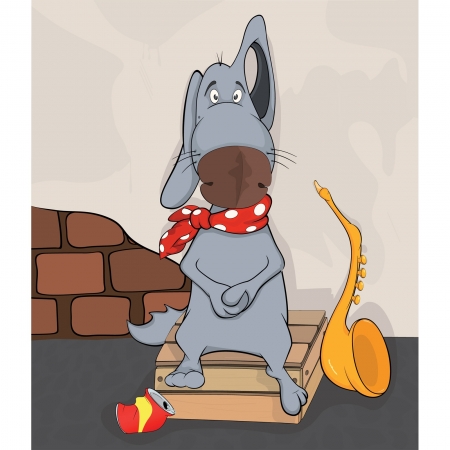 Dog the street musician. Cartoonのイラスト素材