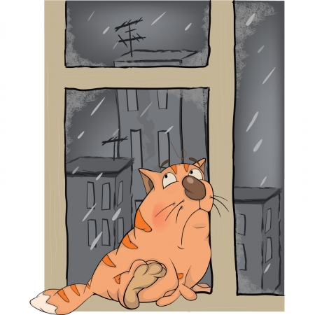 A kitten in the rain in the autumnのイラスト素材