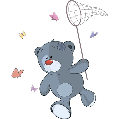 The stuffed toy bear cub and butterfly net cartoon のイラスト素材