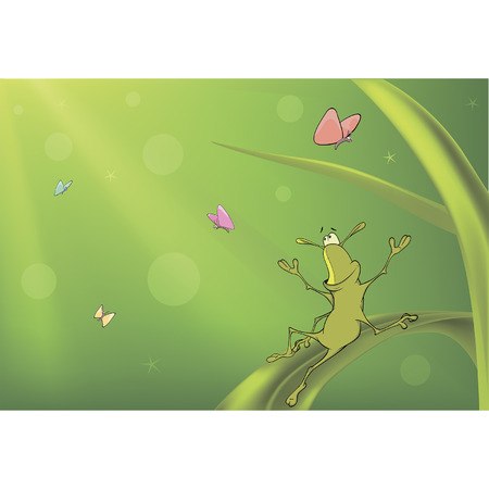 A green bug and butterflies cartoonのイラスト素材