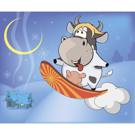 Snowboarding cow cartoonのイラスト素材
