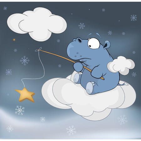 Little hippopotamus and fantastic star. Cartoonのイラスト素材