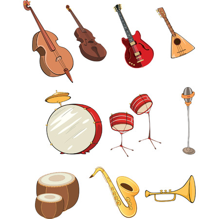 illustration of a set of cartoon musical instrumentsのイラスト素材