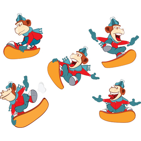 Set of Cute Monkeys Snowboardingのイラスト素材
