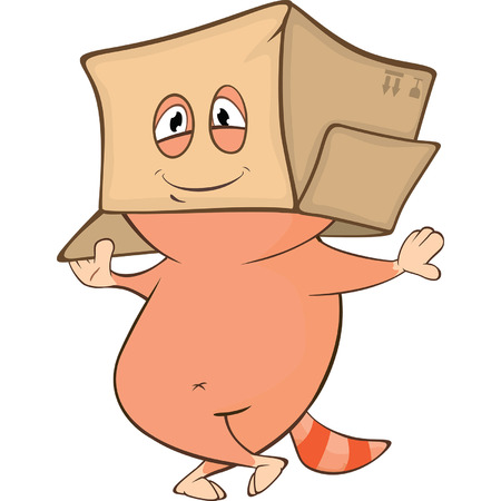 Cute Cat and Box Cartoonのイラスト素材