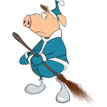 Cute Pig Yard Keeper Cartoonのイラスト素材