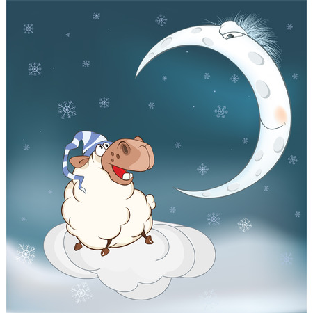 Lovely lamb and a moon. Cartoon, vector illustration.のイラスト素材