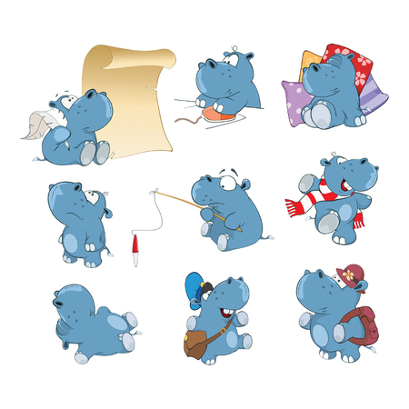 Set of Cartoon Illustration. Cute Hippo for you Designのイラスト素材