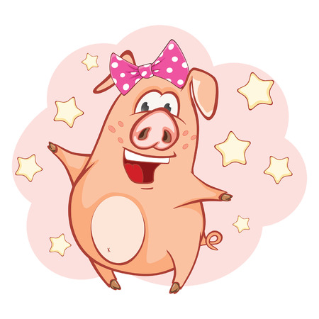 Illustration of a Cute Pig. Cartoon Characterのイラスト素材