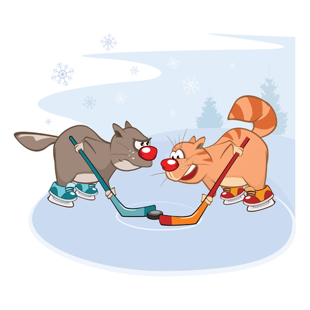 Cats Is Playing Ice Hockey. Illustrationのイラスト素材