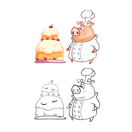 Vector Illustration of a Cute Pig Cook Cartoon Characterのイラスト素材