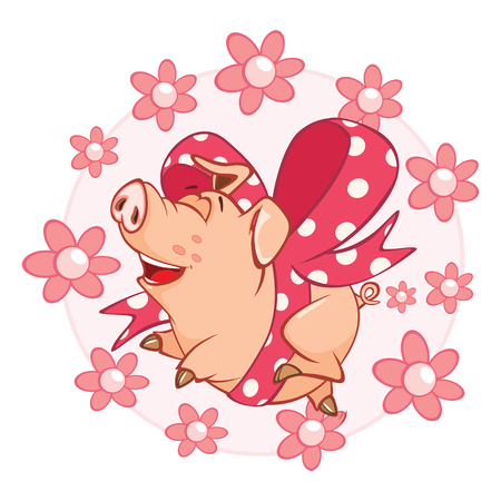 Vector Illustration of a Cute Pig. Cartoon Characterのイラスト素材