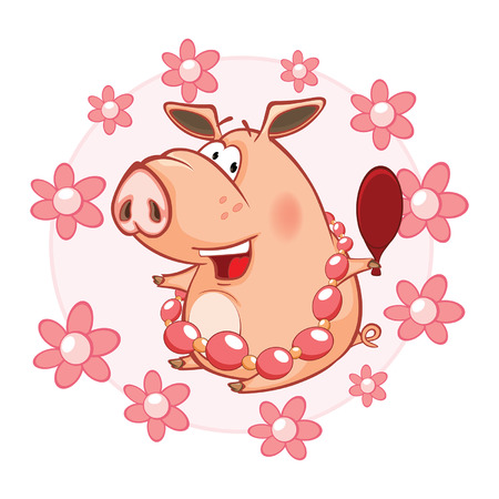 Vector Illustration of a Cute Pig. Cartoon Characterのイラスト素材