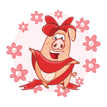 Vector Illustration of a Cute Pig. Cartoon Characterのイラスト素材