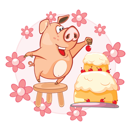 Vector Illustration of a Cute Pig. Cartoon Characterのイラスト素材