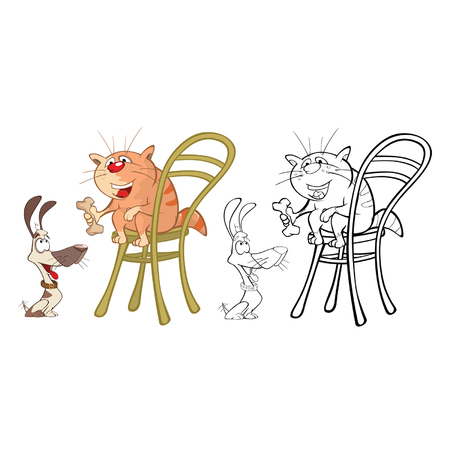 Vector Design and Computer Game. Coloring Book Outline Setのイラスト素材