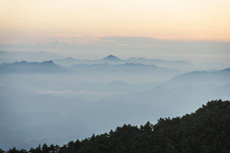 Sunrise and mountains sceneryの写真素材
