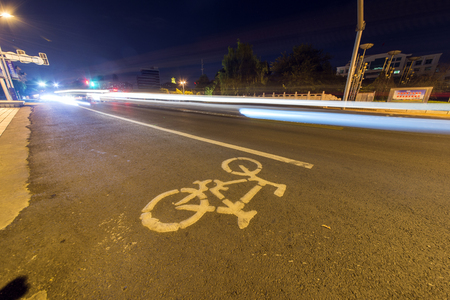 Bicycle lanes at nightの写真素材