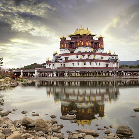 China Tantric Temple on lakeの写真素材