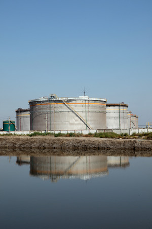 Oil field scene Large oil storage tanksの写真素材