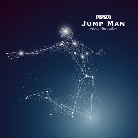 Jump Man, dots and lines connected together, a sense of science and technology illustration.のイラスト素材