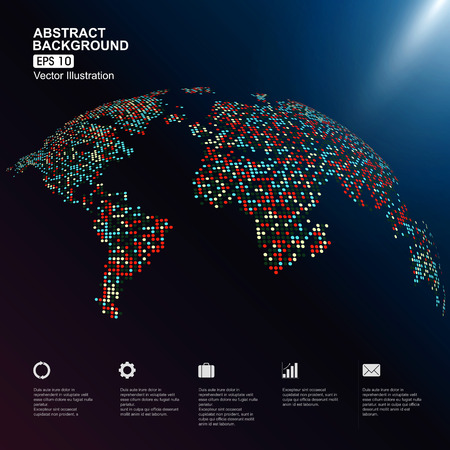 colorful three-dimensional map of the world with dotsのイラスト素材