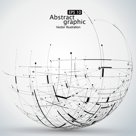 Point and curve constructed the sphere wireframe, technological sense abstract illustration.のイラスト素材