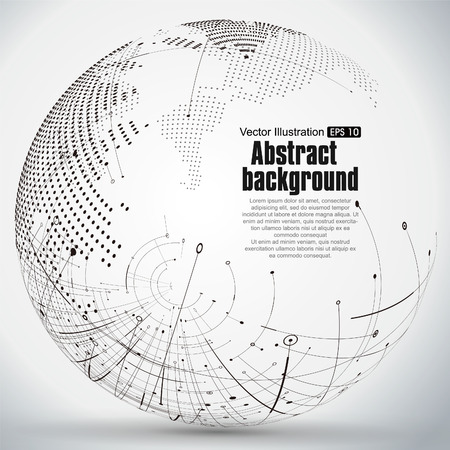 Point and curve constructed the sphere wireframe, technological sense abstract illustration.のイラスト素材