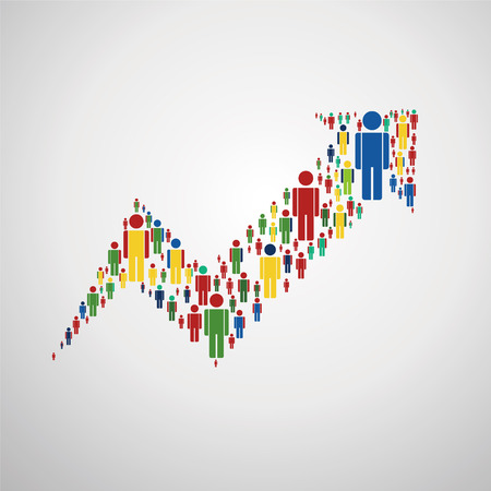 Large group of people in the form of arrows, business, and technology. Isolated.のイラスト素材