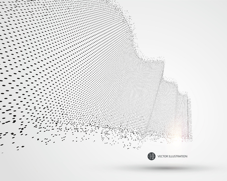 Wave-like pattern composed of particles, science and technology illustration.のイラスト素材