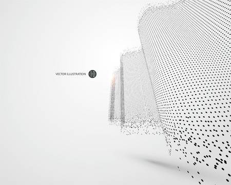 Wave-like pattern composed of particles, science and technology illustration.のイラスト素材